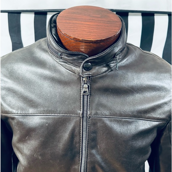 Prada Authentic Vintage 90s Rounded Collar Leather Jacket w/ Hidden Hood - Picture 7 of 13